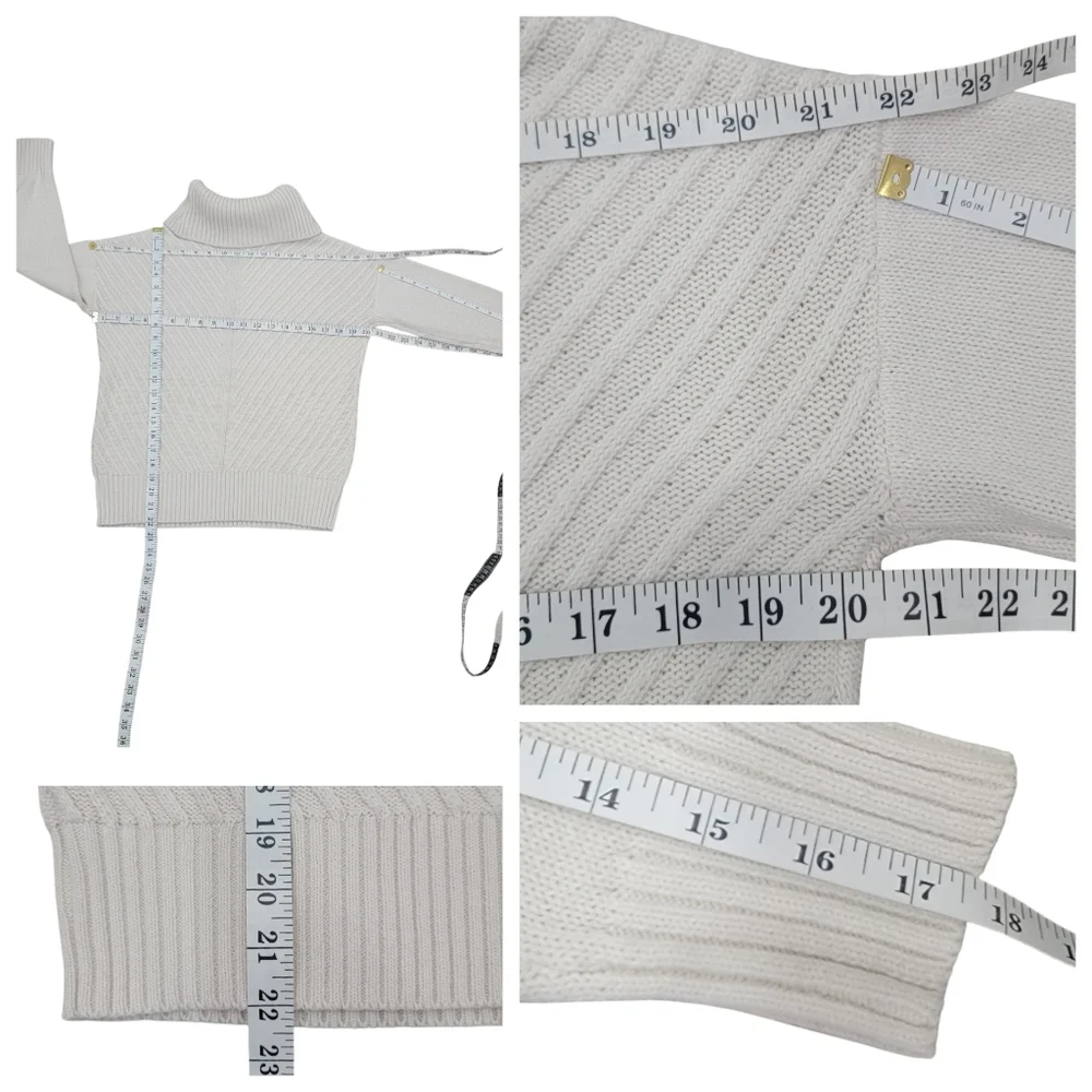 Eclipse Mitered Turtleneck Sweater Knit Neutral Cream White Pullover Wom… - Picture 15 of 16